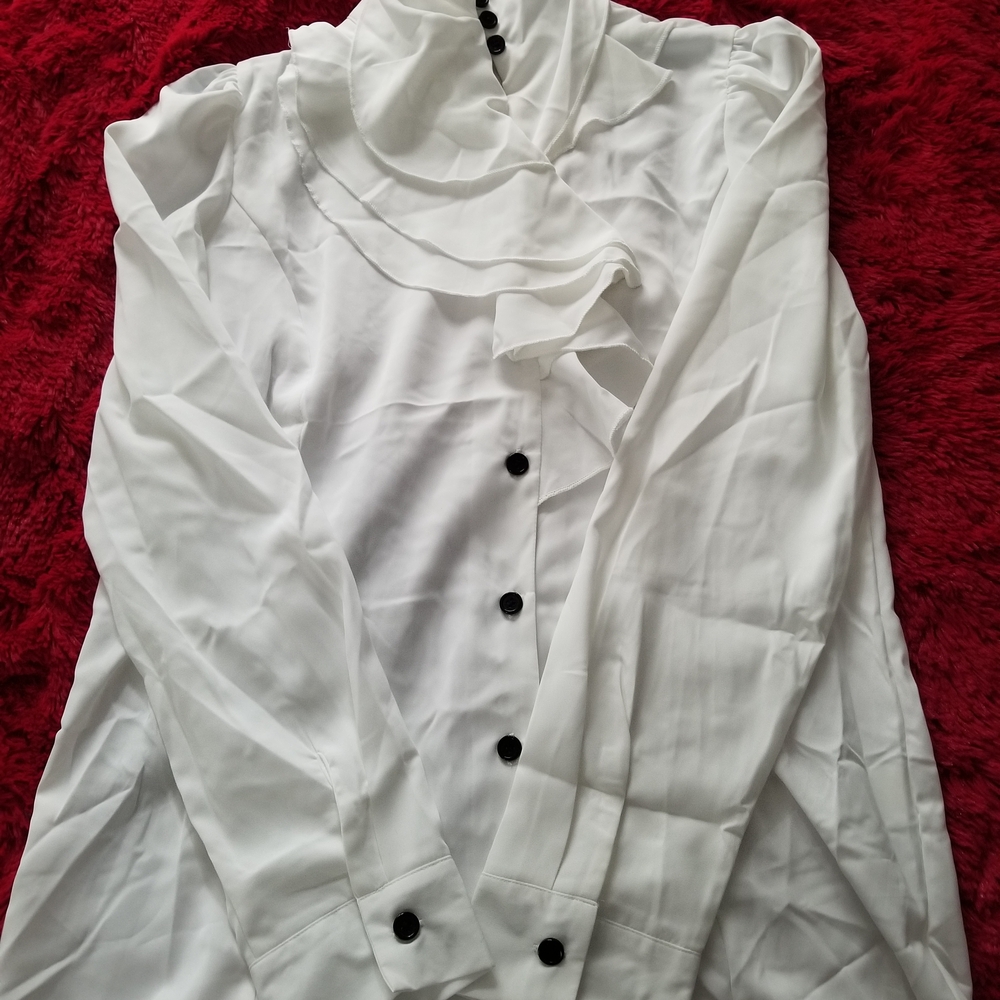 Stylish White Blouse with Black Buttons